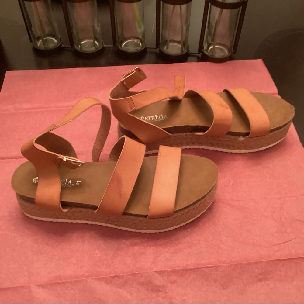 Patrizia Luca Tan Sandals with Ankle Strap and Wide Straps